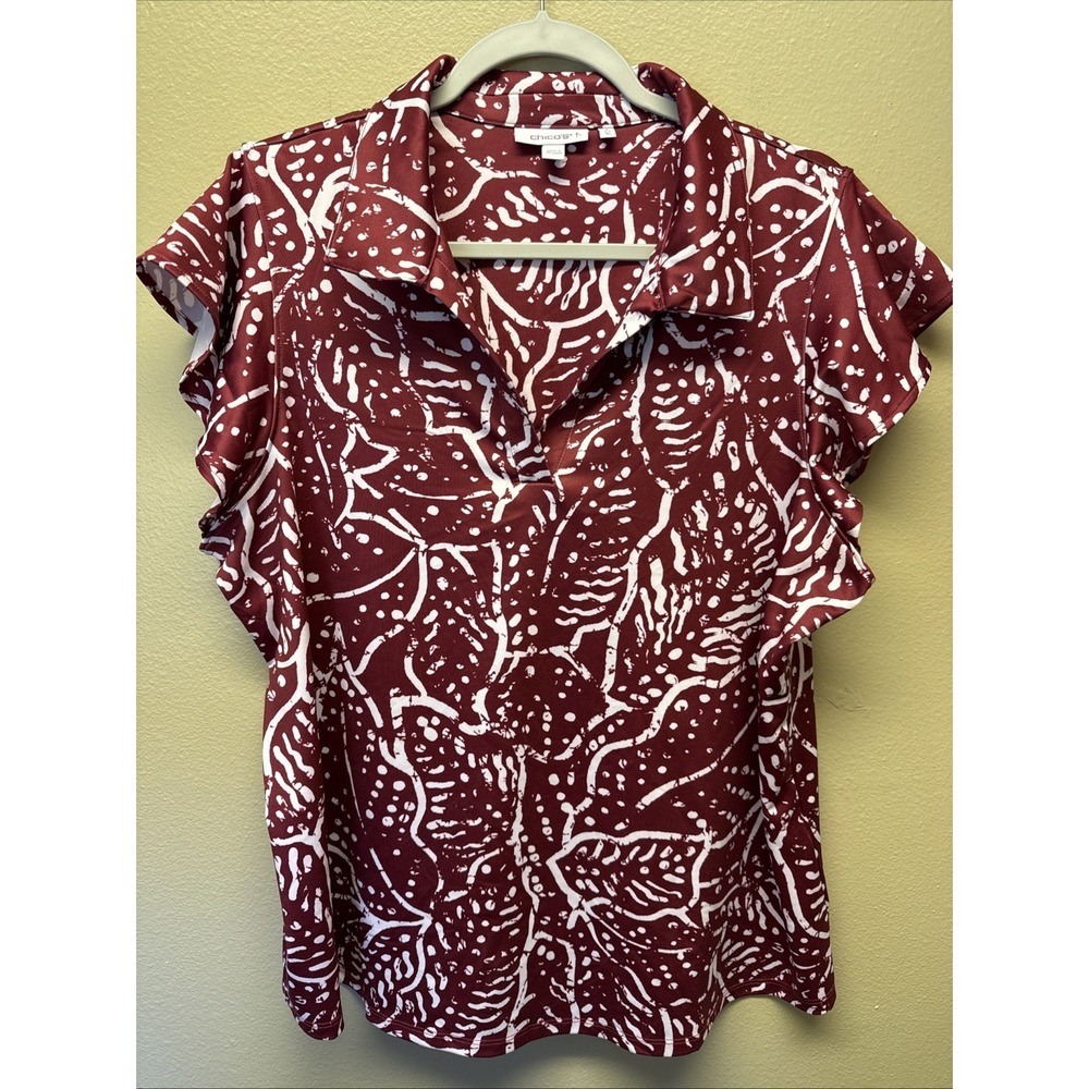 Zenergy by Chico's Polo Top UPF Rust Red White Pattern Size 3 / XL Golf Outdoor